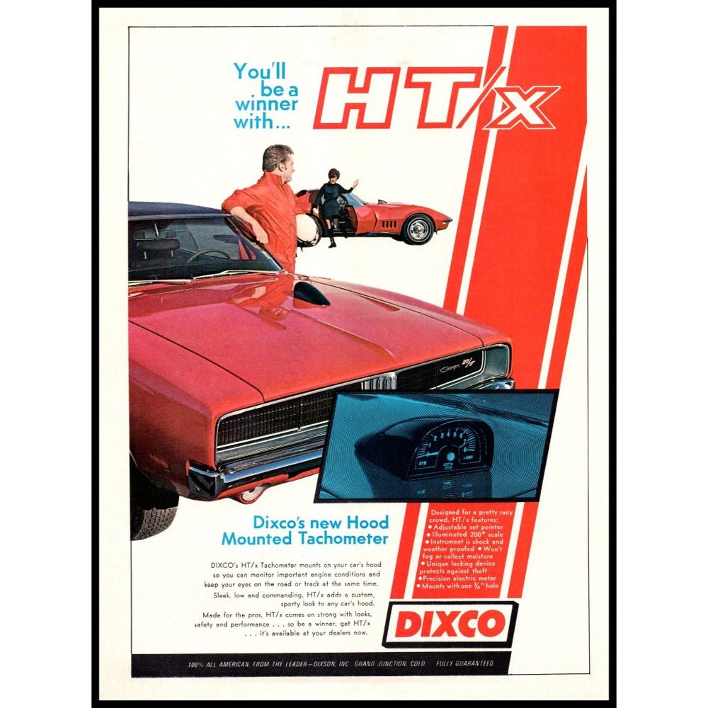 1969 Dodge Charger R/T Muscle Car Dixco HT/x Tachometer Vintage Print Ad Photo